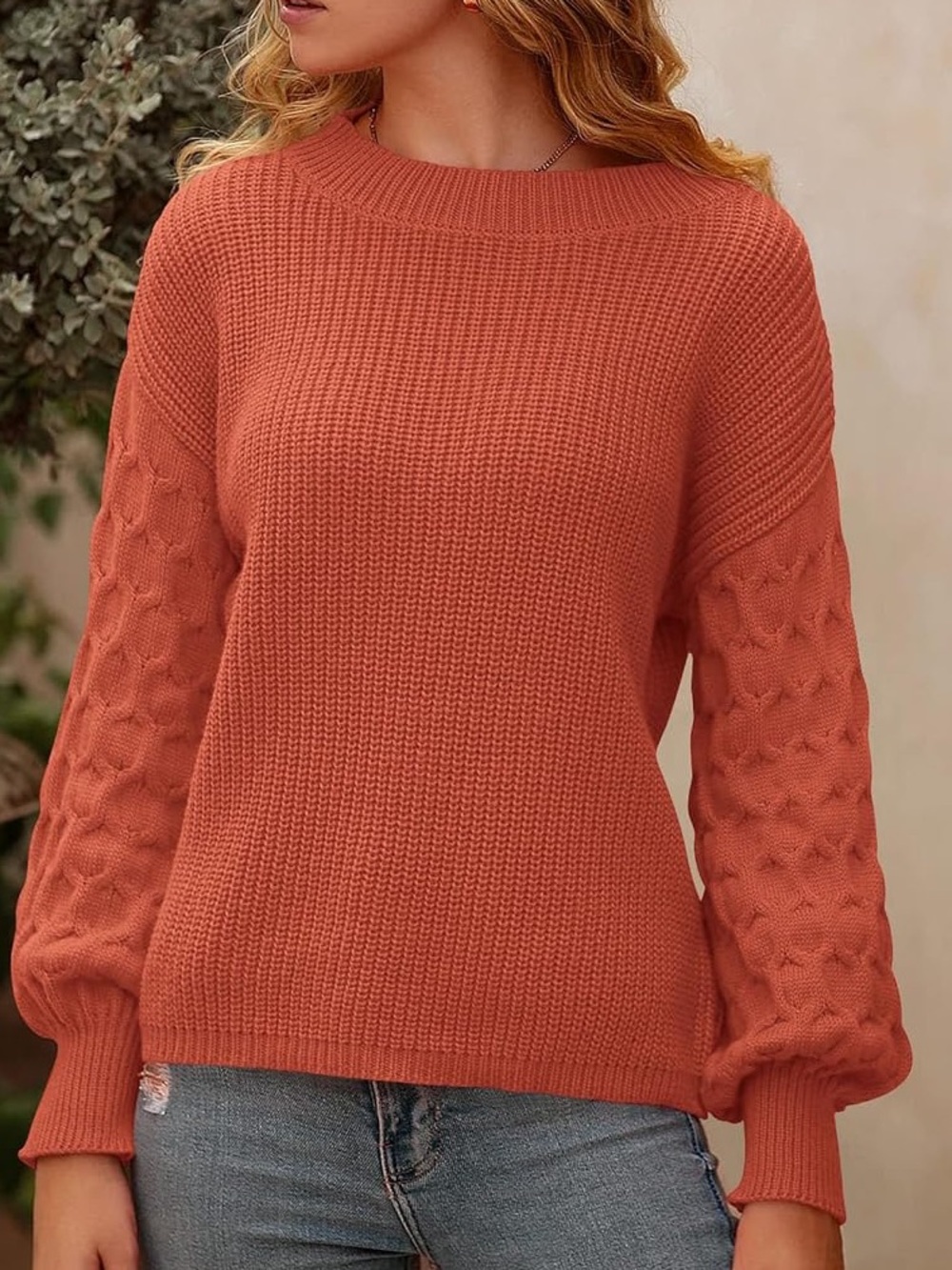 PRETTY GARDEN Orange LANTERN Sleeve COZY Knit Sweater WOMEN SIZE M